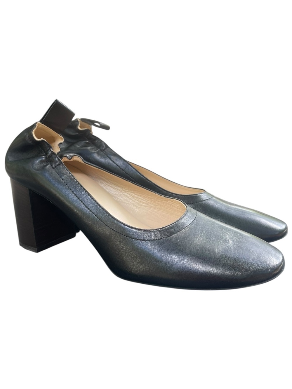 EVERLANE The Day Heel Black Leather Block Heel Pumps - Womens Size 9 Narrow Fit